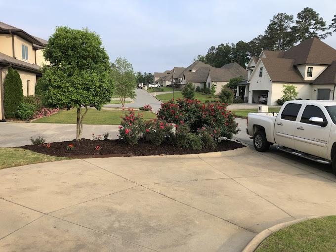 Completed mulch bed renovation at front of residential property